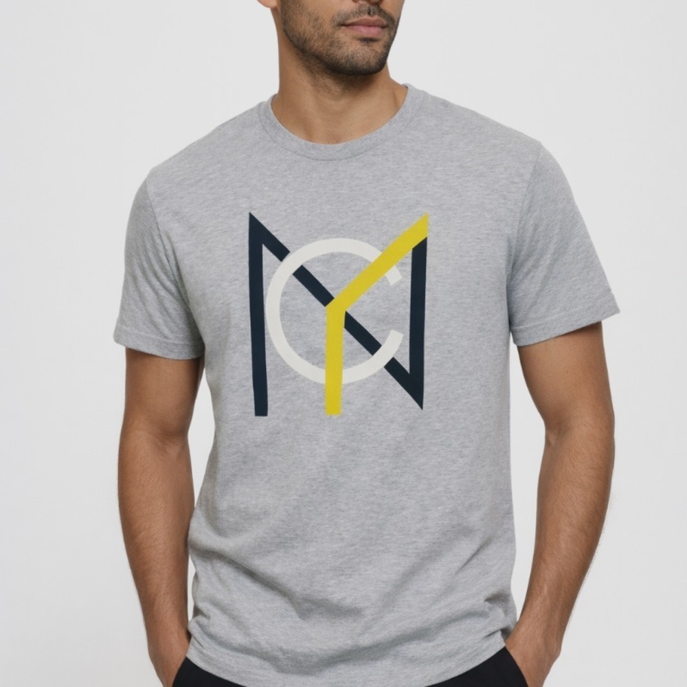H&M Label Of Graded Goods NYC Logo Light Gray Crew Neck Cotton Blend Tee Size L